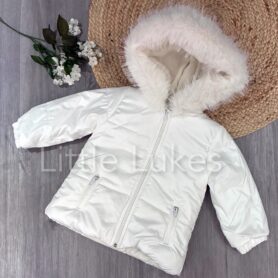 Visara White Quilted Faux Fur Jacket