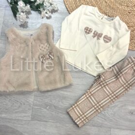 Visara Beige Gilet Three Piece Set
