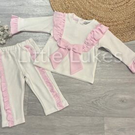 Visara Ivory and Pink Frill Set