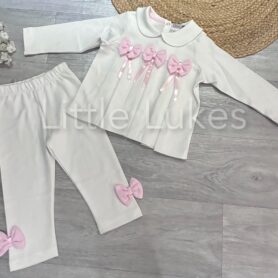 Visara Ivory and Pink Bow Set