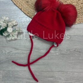 Kleo Kids Red Tied Double Pom Hat