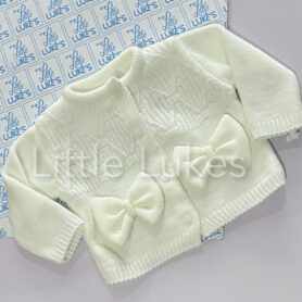 Little Nosh Cream Bow Cardigan