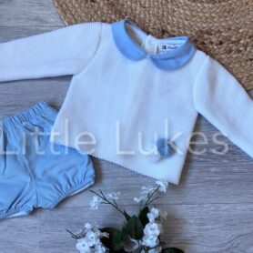 Kleo Kids White and Sky Pompom Jam Pants Set