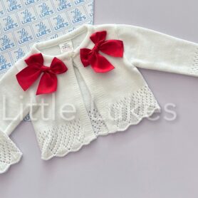 White and Red Ribbon Bow Cardigan