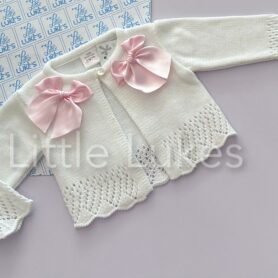 White and Pink Ribbon Bow Cardigan