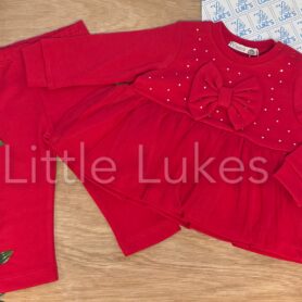 Visara Red Tulle and Bow Leggings Set