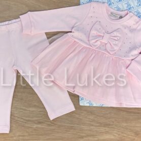 Visara Pink Tulle and Bow Leggings Set